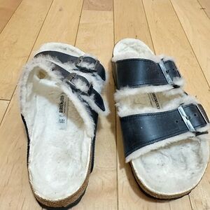 Birkenstock Black Shearling Sandals